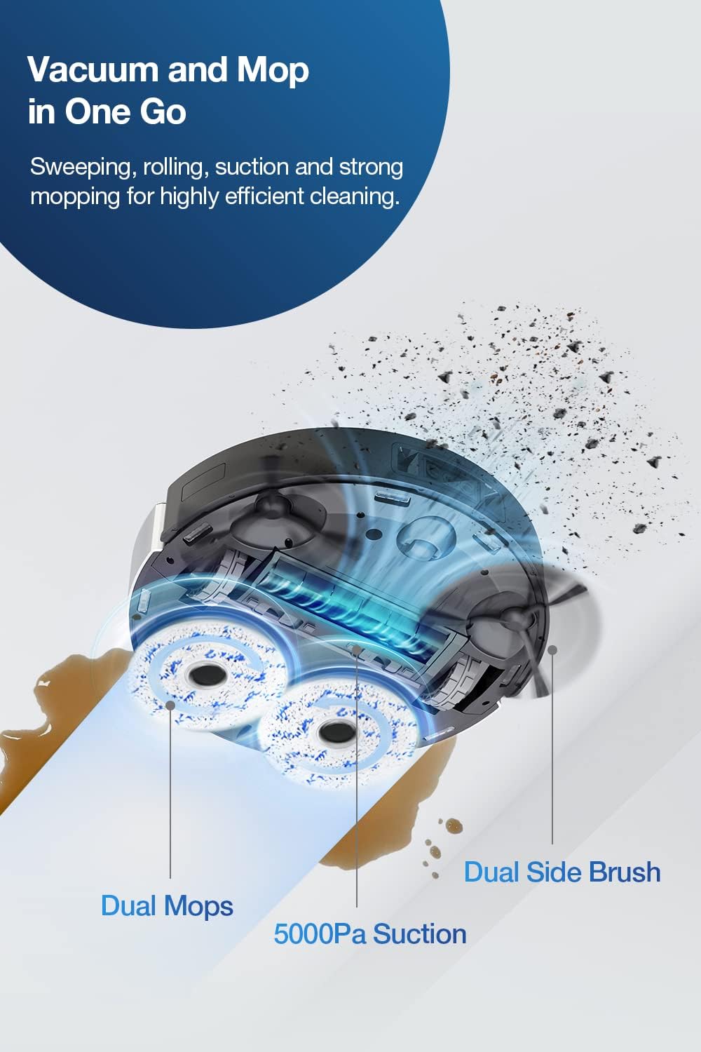 Robot Vacuum and Mop Combo with Self-Emptying, Auto-Wash, Auto-Refill and Auto-Hot Air Drying, 5000Pa Suction, AIVI 3D Obstacle Avoidance, Built-in YIKO Voice Assistant, Black