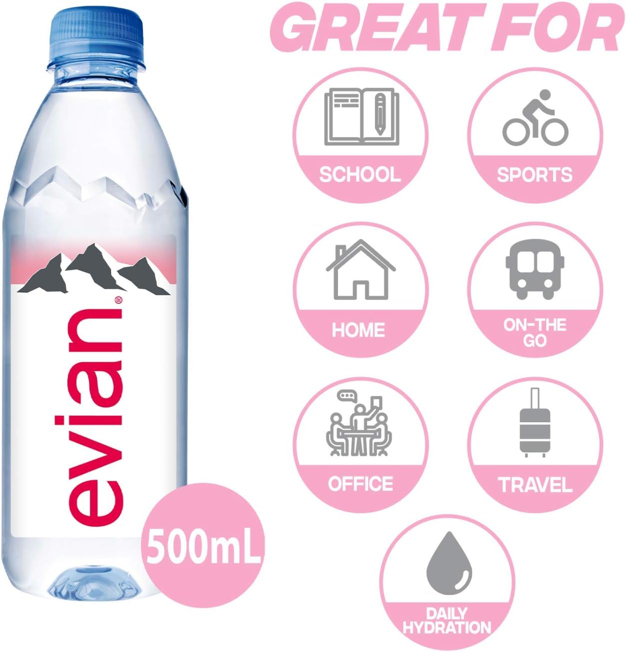 Evian Natural Mineral Water, 24 x 500ml