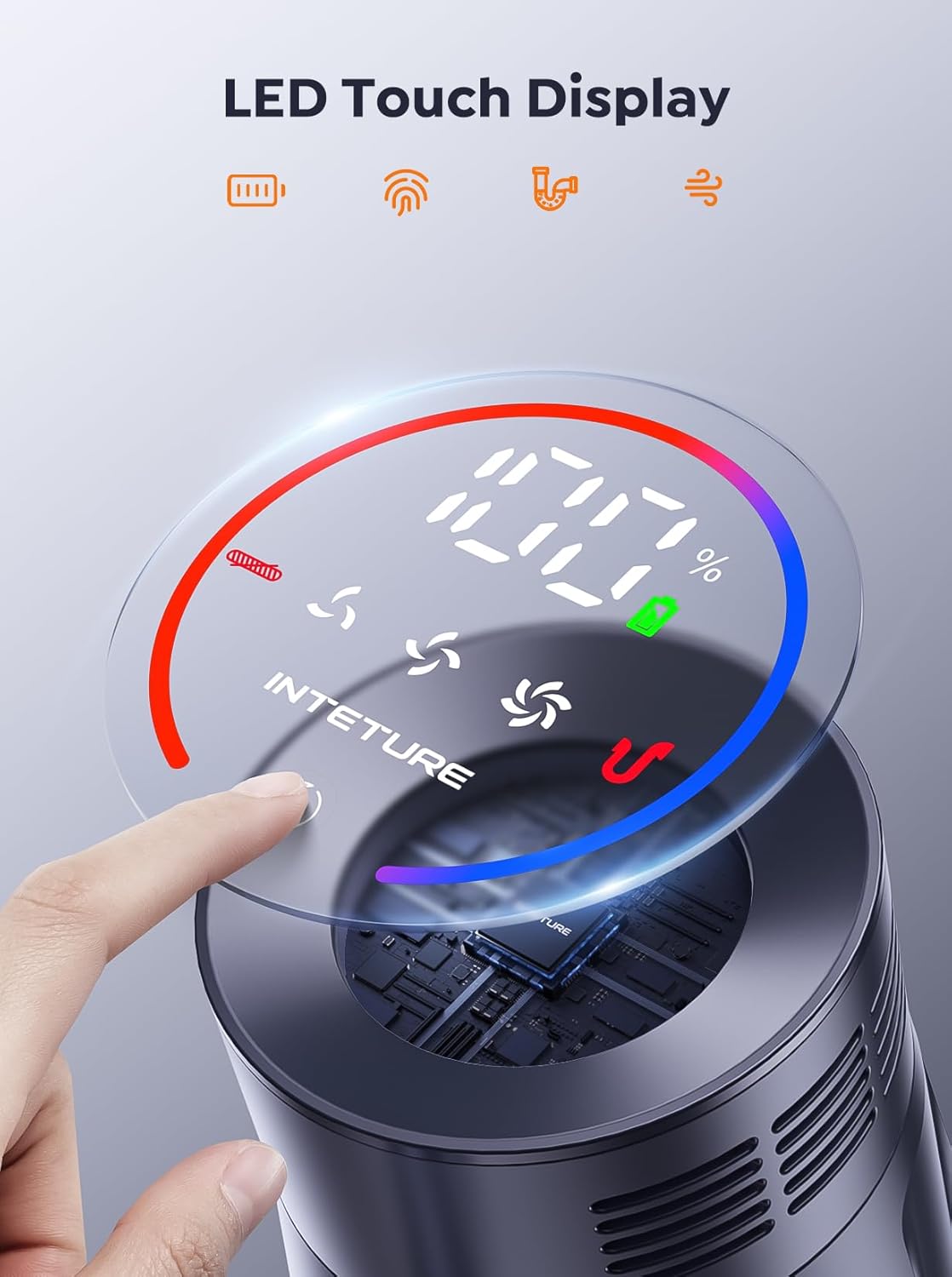 INTETURE Cordless Vacuum Cleaner 45KPa/550W Self-Standing Powerful Stick Vacuum with 60 Min/1.6L,Wall-mounted Charging,Touch Screen Upright Vacuum for Hardwood Floor/Carpet/Pet Hair/Car Vacuum Cleaner