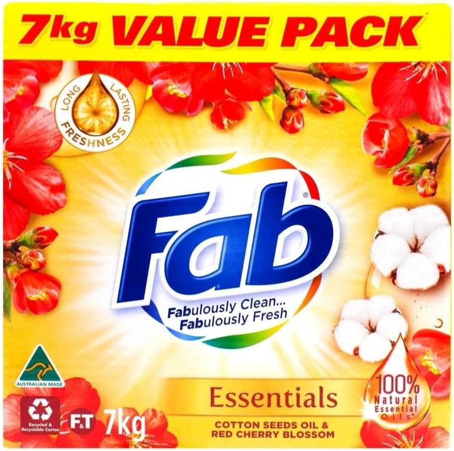 Fab Essentials Cotton Seeds Oil and Red Cherry Blossom Front and Top Loader Laundry Powder 7 kg Brand: Fab