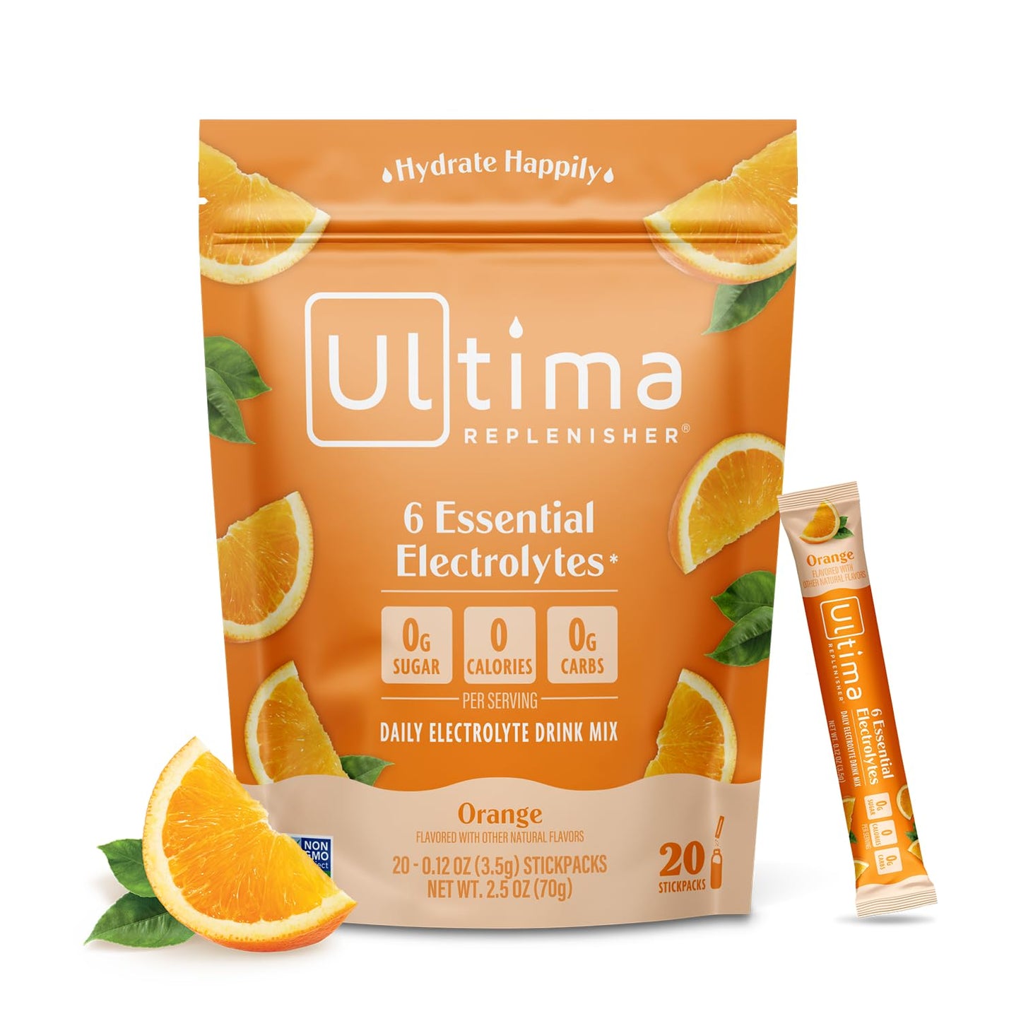 Ultima Replenisher Daily Electrolyte Drink Mix – Orange, 20 Stickpacks – Hydration Packets with 6 Key Electrolytes & Trace Minerals – Keto Friendly, Vegan, Non-GMO & Sugar-Free Electrolyte Powder