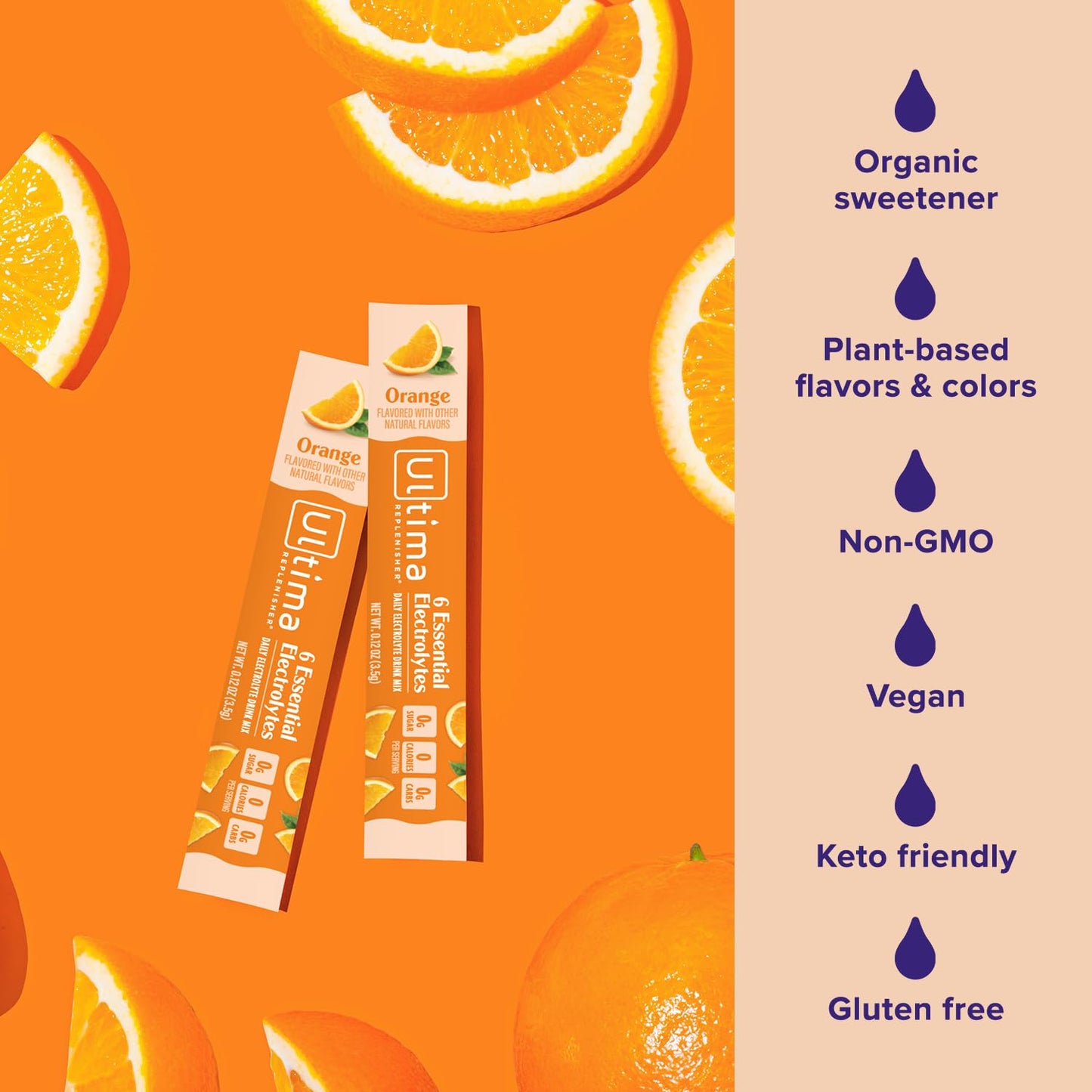 Ultima Replenisher Daily Electrolyte Drink Mix – Orange, 20 Stickpacks – Hydration Packets with 6 Key Electrolytes & Trace Minerals – Keto Friendly, Vegan, Non-GMO & Sugar-Free Electrolyte Powder