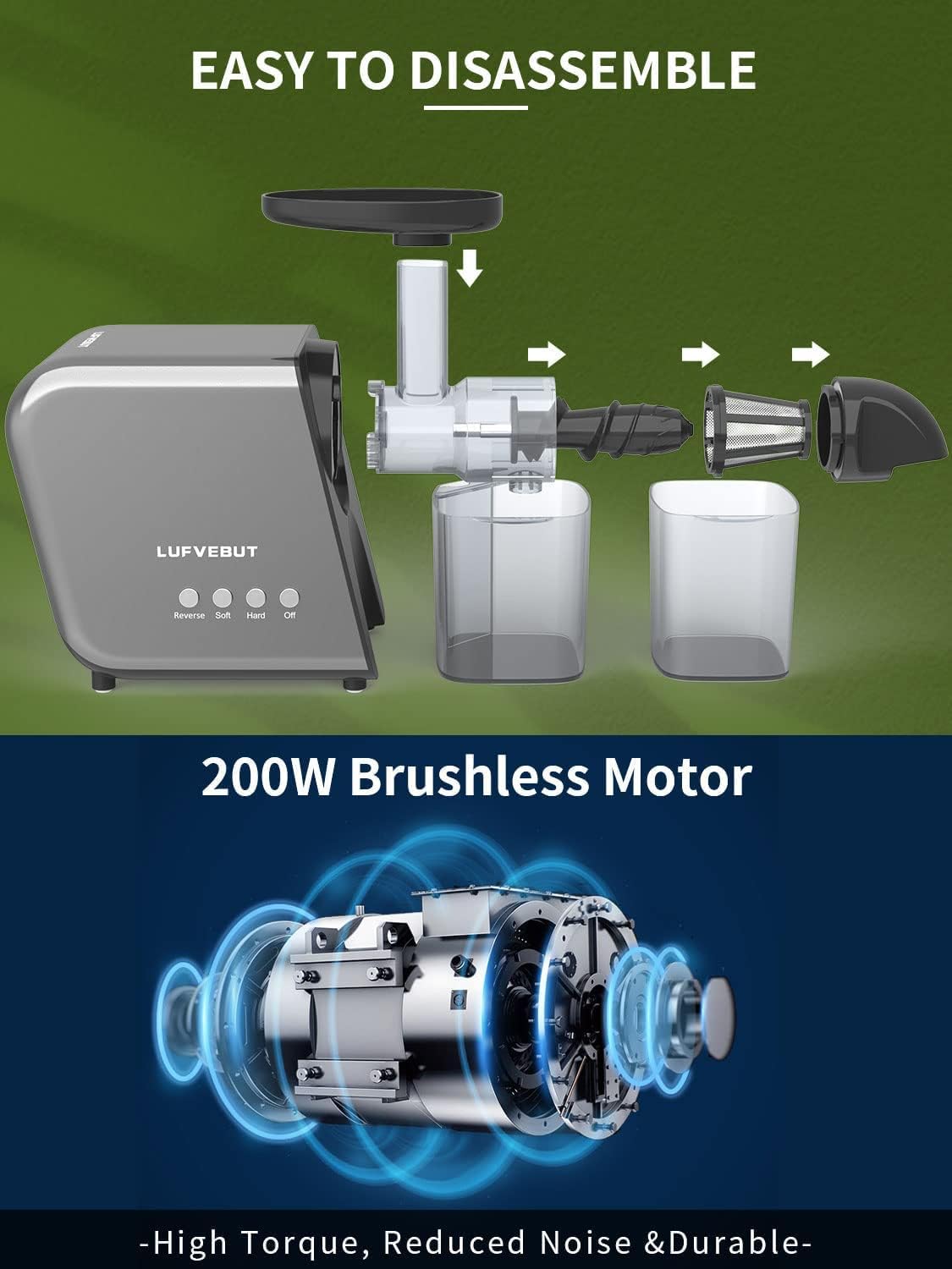 Fruit Vegetable Juicer Machine,Cold Press Slow Masticating Juicer Quiet Motor Easy To Clean