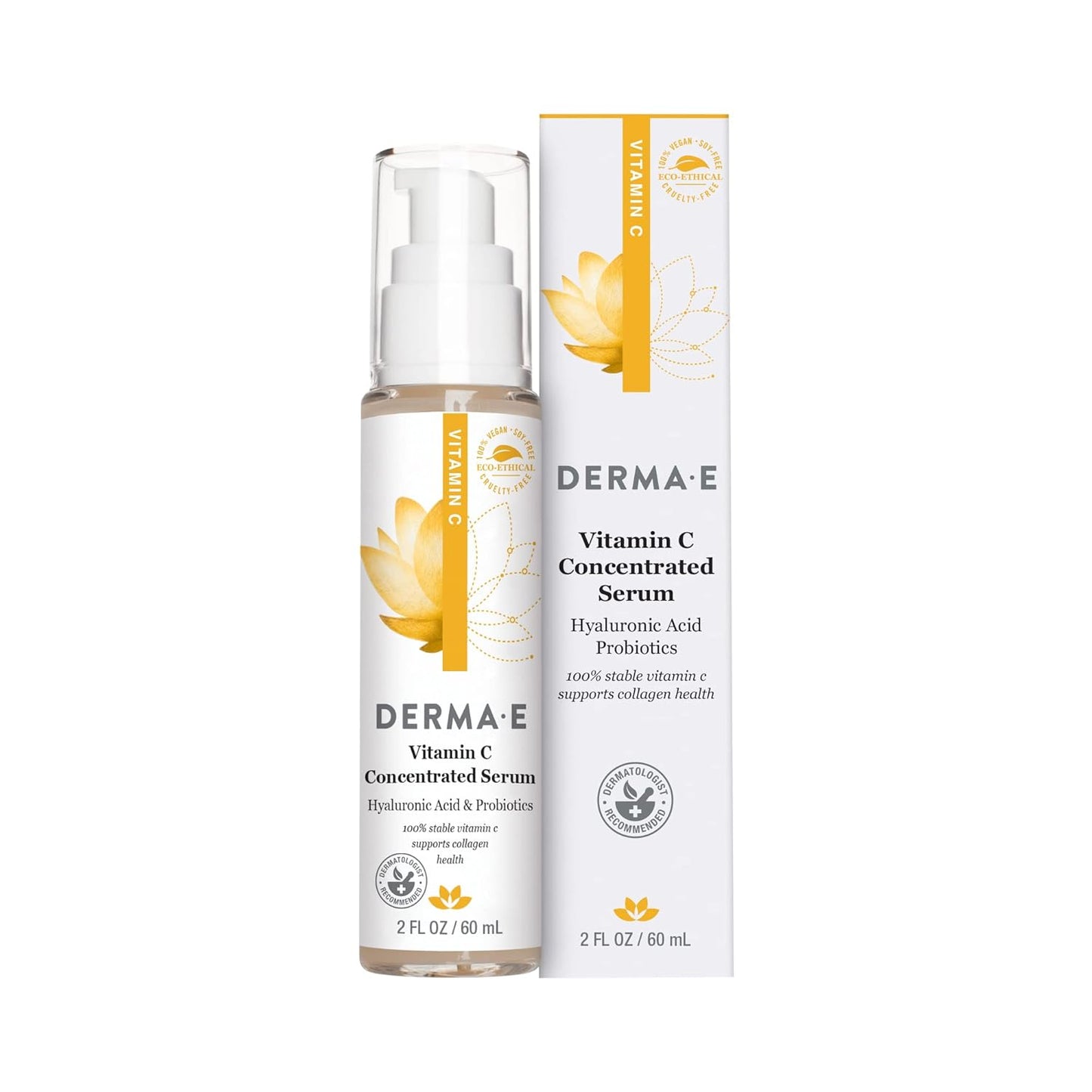 DERMA E Vitamin C Concentrated Serum with Hyaluronic Acid, Vitamin E & Aloe, All Natural, Antioxidant-Rich Concentrated Facial Serum – Firming and Brightening Vitamin C Face Serum, 2oz