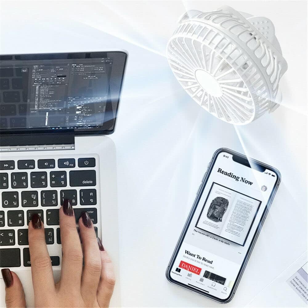 USB Powered Desktop Fan, 360° Portable Travel Clip On Mini Desk Fan 3 Speeds Rechargeable Battery Fan with Quiet