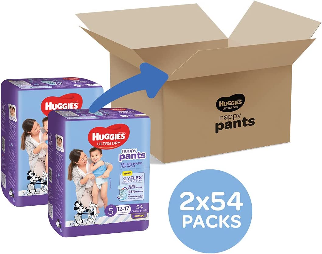 Huggies Ultra Dry Nappy Pants Boy Size 5 (12-17kg) 108 Nappies