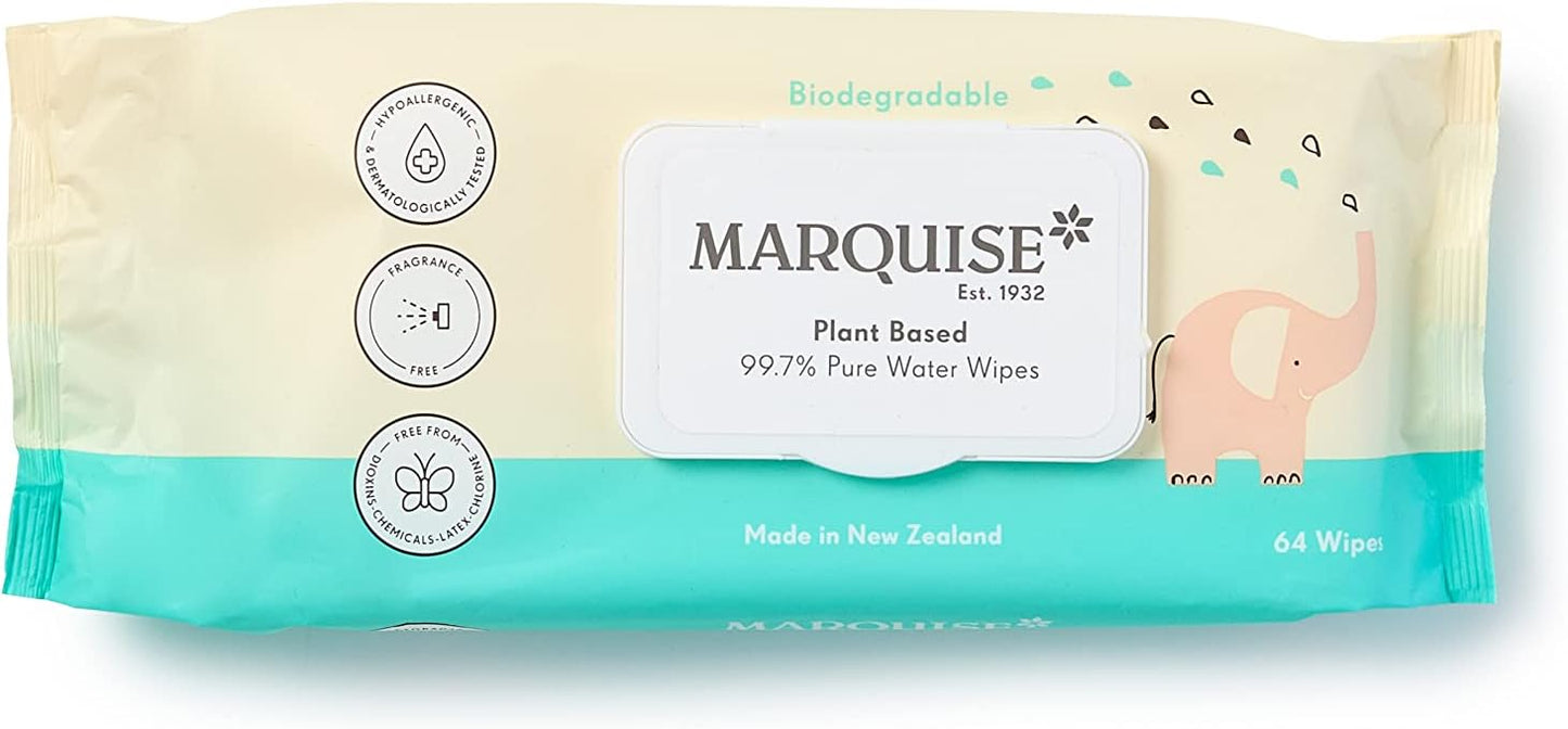 Marquise Baby Wet Wipes Biodegradable, 99.7% Water Based Wipes, 768 count (12 x 64 Pack), Frangrance Free and Hypoallergenic for Sensitive Skin and Newborns