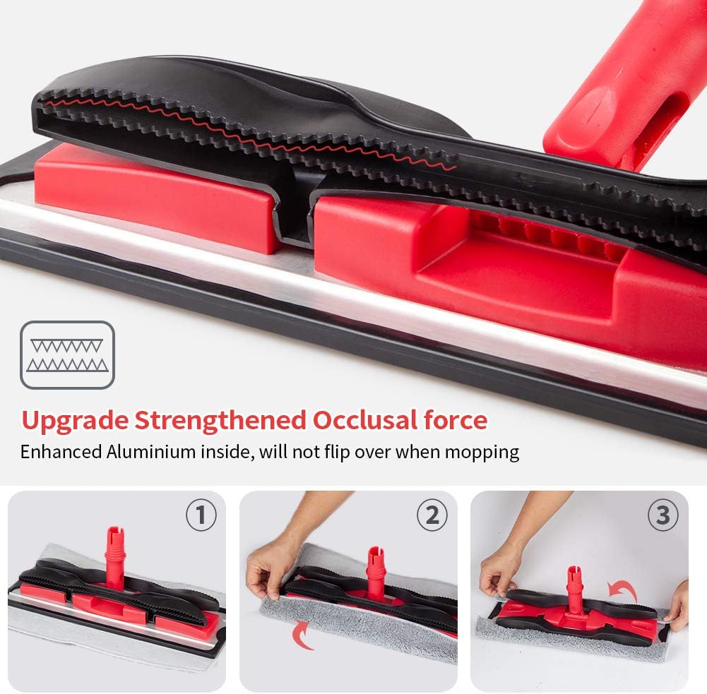 MEXERRIS Microfiber Floor Mop for Hardwood Cleaning - 360 Rotating Dust Wet Mop with Aluminum Extended Handle 4 Reusable Washable Mop Pads Cloth and 1 Scraper