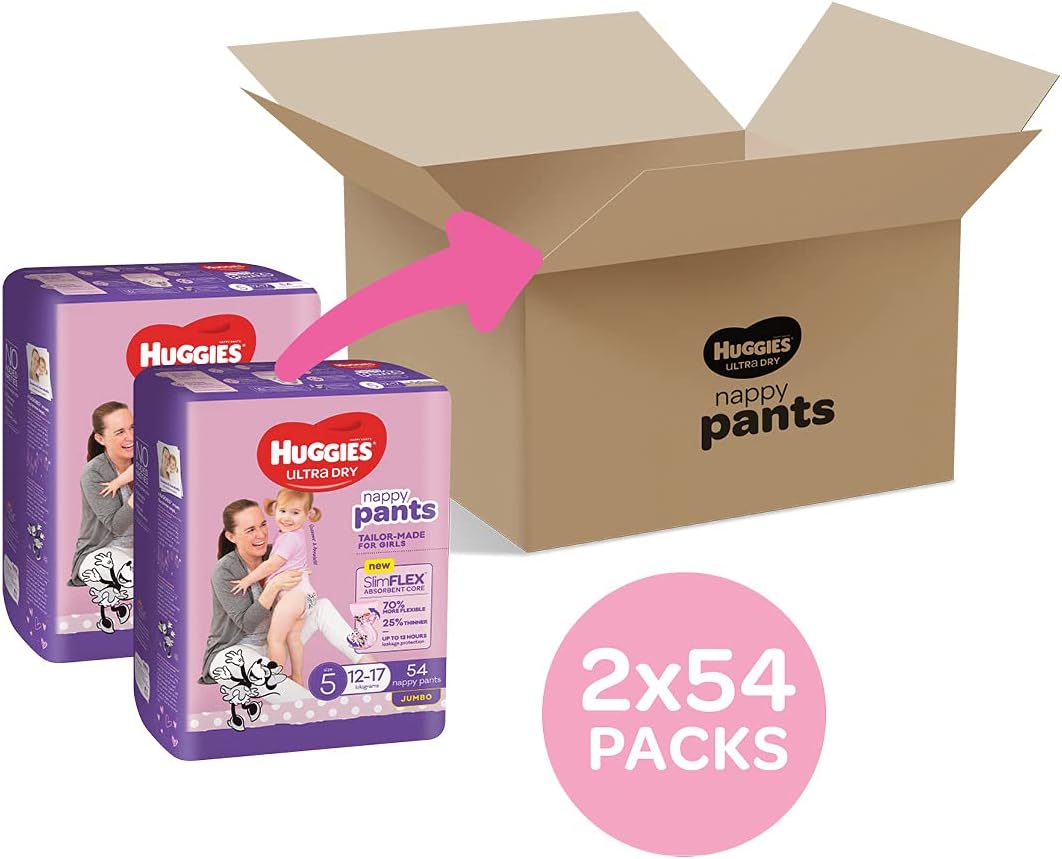Huggies Ultra Dry Nappy Pants Girl Size 5 (12-17kg) 108 Nappies