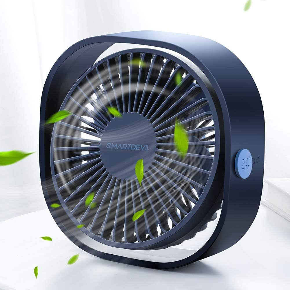 SmartDevil Small Personal USB Desk Fan,3 Speeds Portable Desktop Table Cooling Fan Powered by USB,Strong Wind,Quiet Operation (Navy Blue)