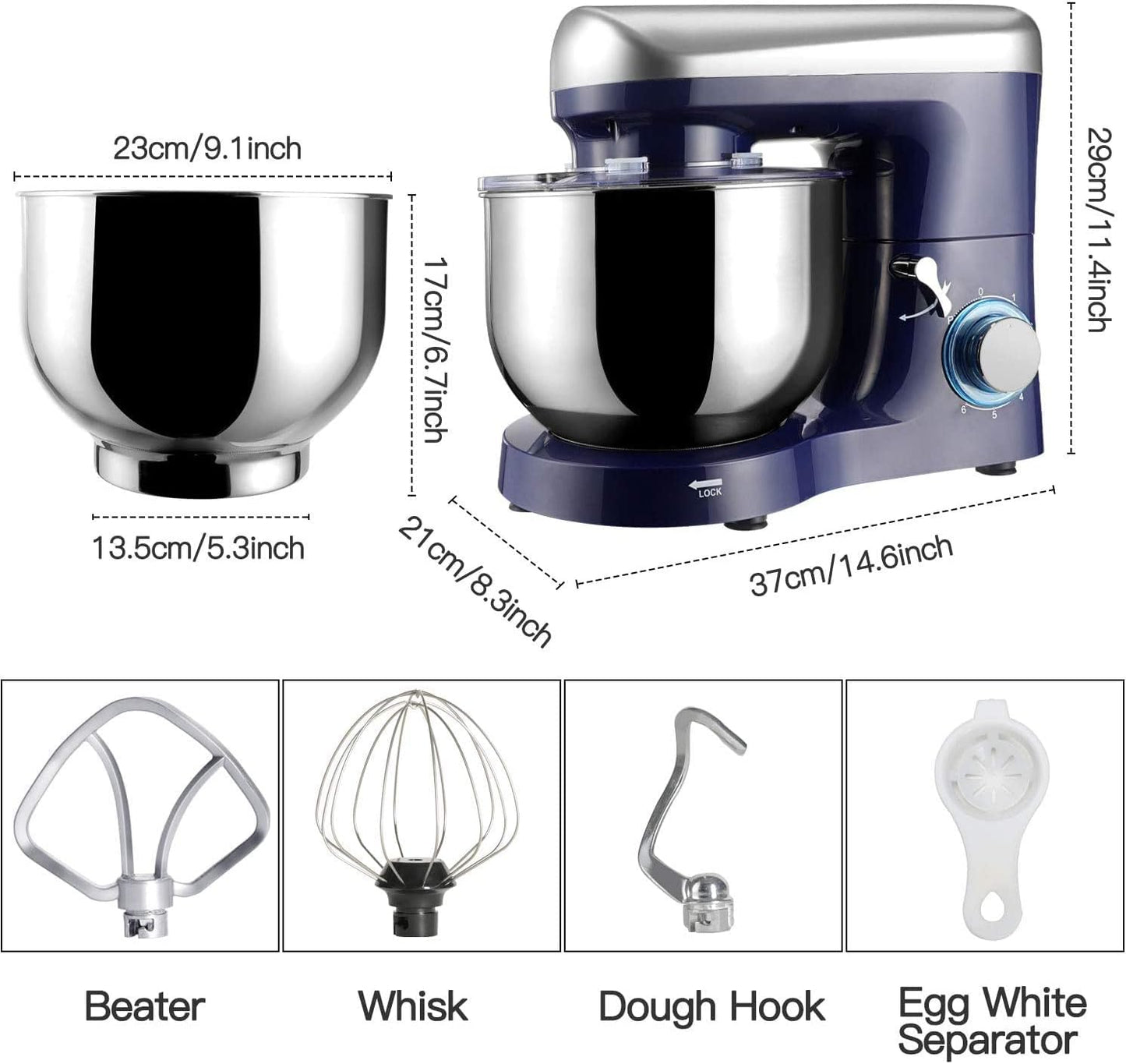 Stand Mixer, 6 QT 660W 6-Speed Tilt-Head Food Mixer, Kitchen Electric Mixer with Dough Hook, Wire Whip & Beater
