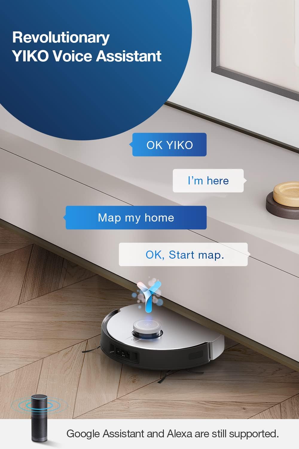 Robot Vacuum and Mop Combo with Self-Emptying, Auto-Wash, Auto-Refill and Auto-Hot Air Drying, 5000Pa Suction, AIVI 3D Obstacle Avoidance, Built-in YIKO Voice Assistant, Black