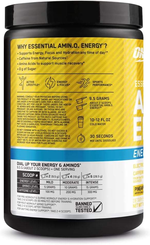 OPTIMUM NUTRITION Amino Energy + Electrolytes Powder, Pineapple Twist, 285g, 30 Servings