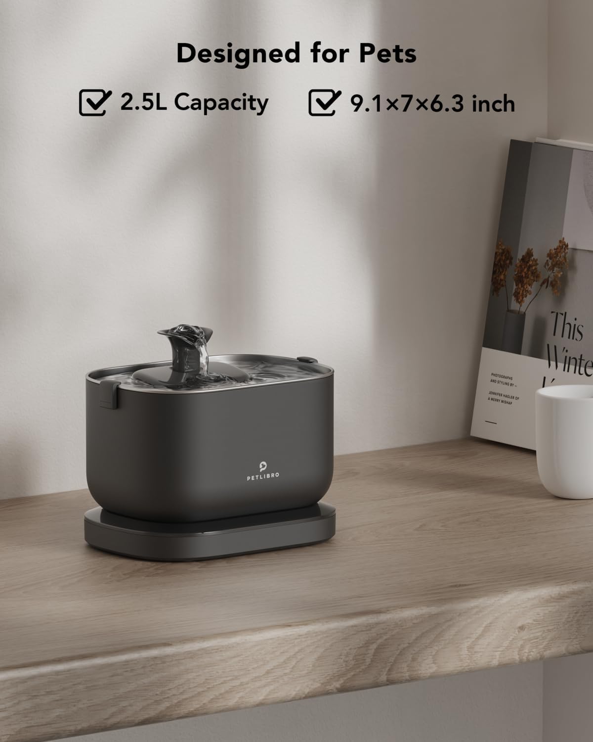 Battery Operated Cat Water Fountain, 2.5L/84oz Dockstream Wireless Pet Water Fountain for Cats Inside, Automatic Cat Water Dispenser with Wireless Pump, Easy Cleaning, BPA-Free for Cats, Pets