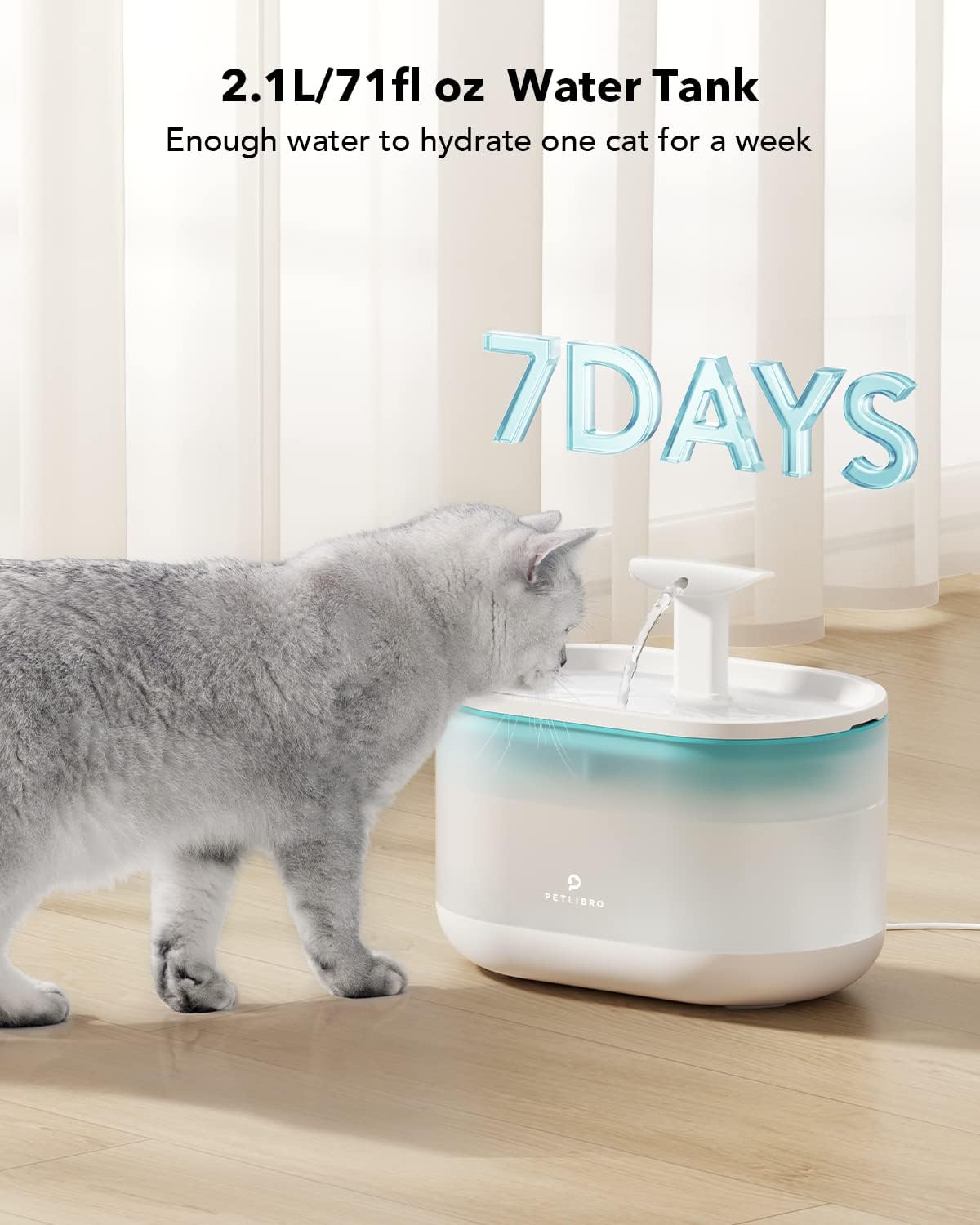 Cat Water Fountain, 71fl oz/2.1L Ultra Quiet Pet Water Fountain for Cats Inside, BPA-Free Cat Fountains for Drinking with Two Flow Modes,Cat Water Dispenser Bowl with 4 Large Filters for Pets