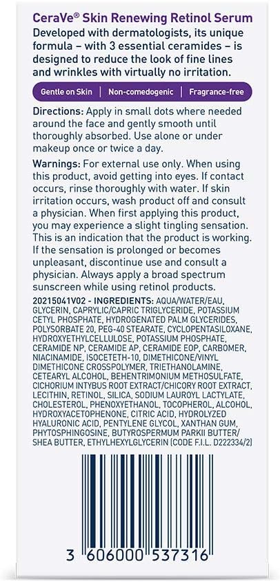 CeraVe Anti Aging Retinol Serum | Cream Serum for Smoothing Fine Lines and Skin Brightening | With Retinol, Hyaluronic Acid, Niacinamide, and Ceramides