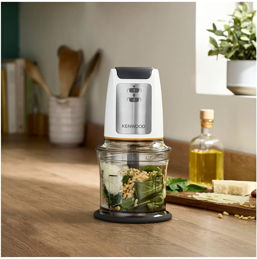 Kenwood Easy Chop Chopper, 0.5L Bowl, 2 Speeds, Quad Blade System, Anti-slip ring for Food Chopper Stability, 500W, CHP61.100WH, Dishwasher Safe, White