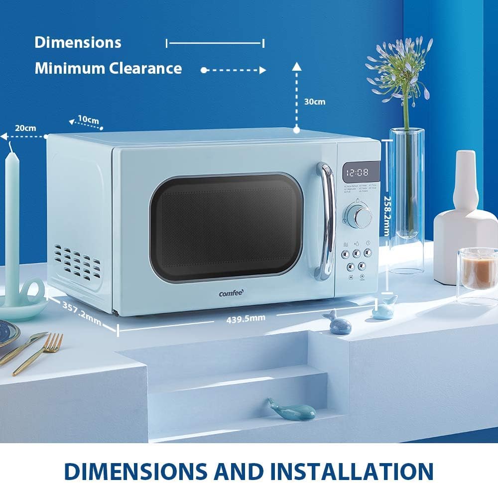 COMFEE' Retro Style 800w 20 Litre Microwave Oven with 8 Auto Menus, 5 Cooking Power Levels and Express Cook Button - Mint Green -CM-M202RAF(GN)