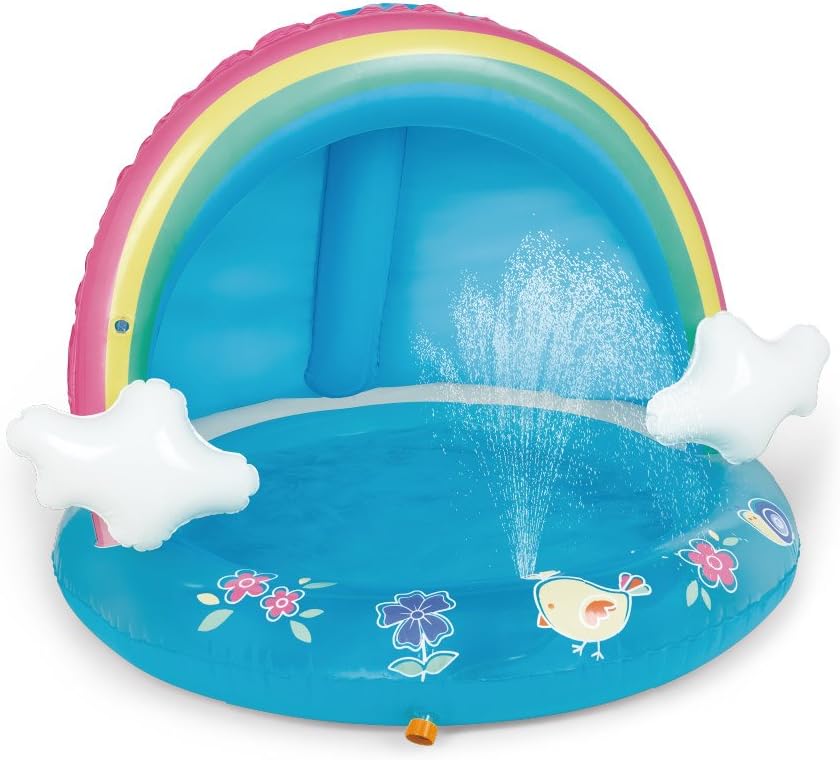 HIWENA Baby Pool Rainbow Splash Pool with Canopy Spray Pool of 40 inches Water Sprinkler for Kids for Ages 1-3