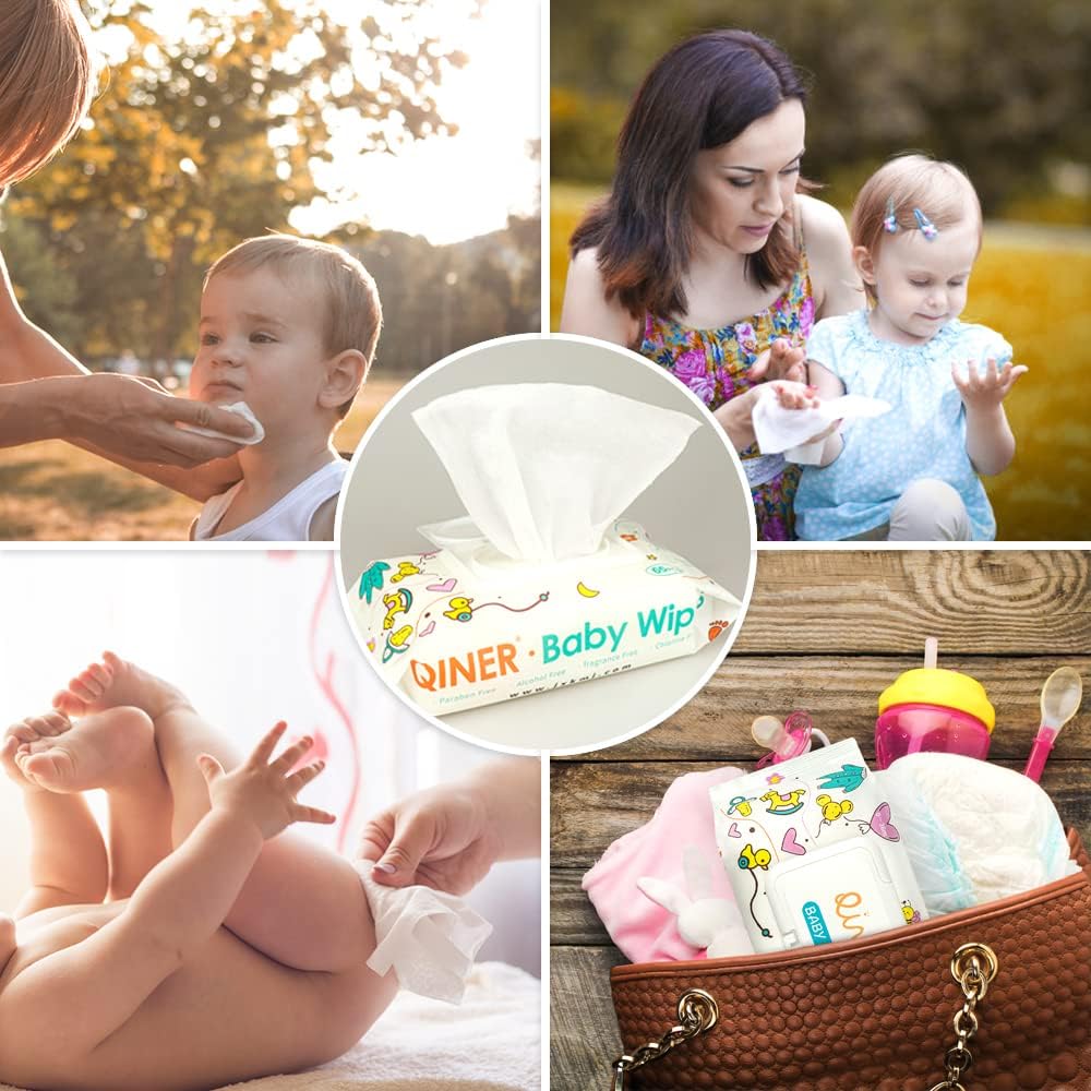 100% Organic Cotton Baby Wet Wipes, 99.9% Pure, Plastic Free & Biodegradable Wet Wipes for Sensitive Skin for Newborn 195 Wipes (3 x 65)