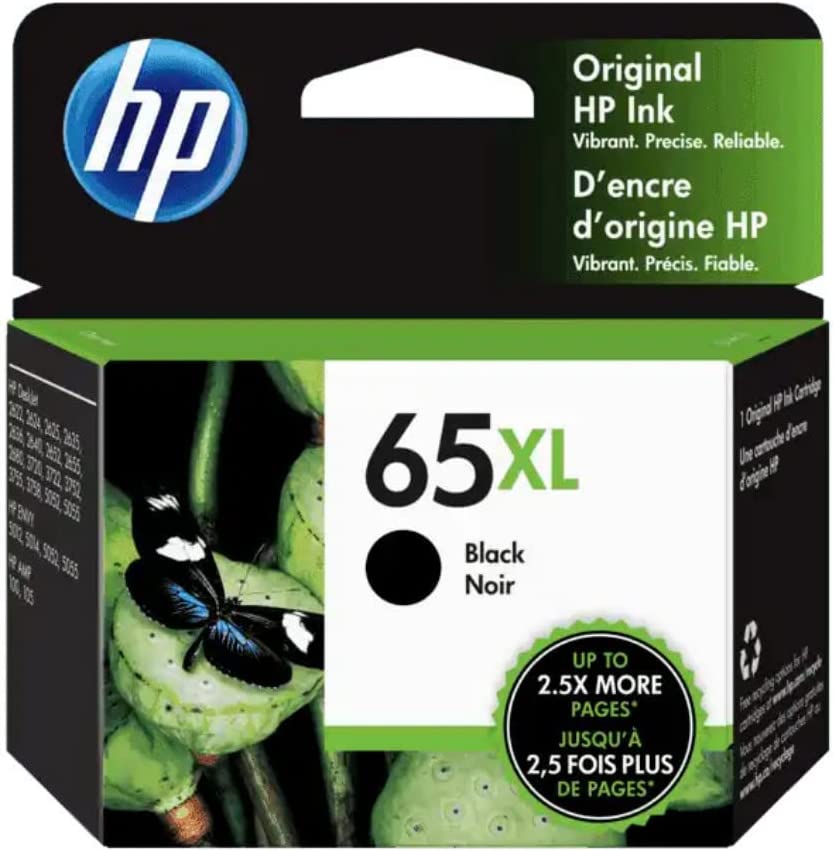 HP 65XL Genuine Original Black Ink Printer Cartridge works with HP Deskjet 2600, 3700, Advantage 5000 Series, HP Envy 5000 Series