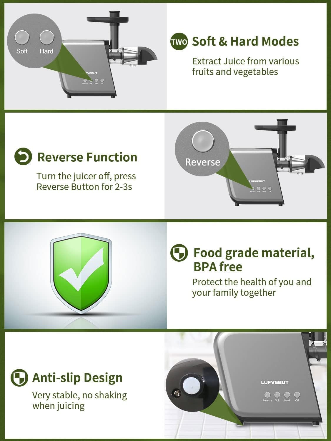 Fruit Vegetable Juicer Machine,Cold Press Slow Masticating Juicer Quiet Motor Easy To Clean