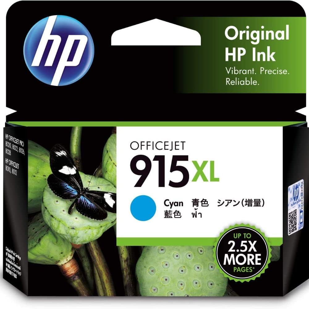 HP 915XL Genuine Original Cyan Ink Printer Cartridge,All in one