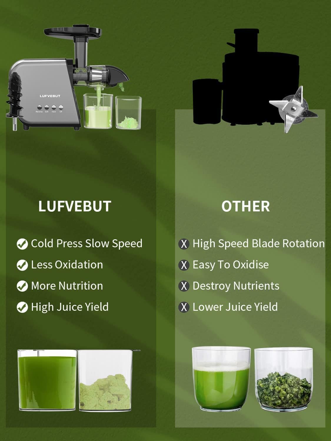 Fruit Vegetable Juicer Machine,Cold Press Slow Masticating Juicer Quiet Motor Easy To Clean