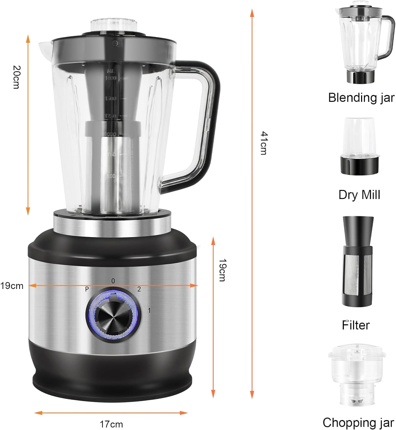 Cobuy 1000W Multifunction Blender, Compact Food Processor Blender | 4 Functions for Blender, Grinder, Mincer, Strainer | 70oz 3 Speed Blender |
