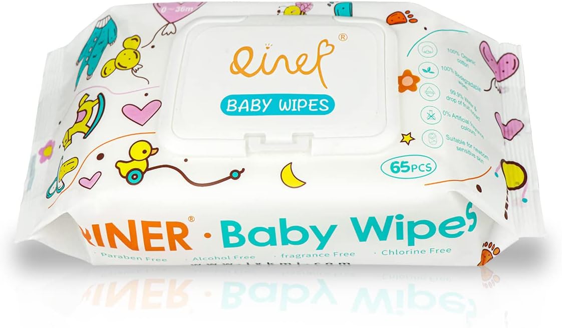 100% Organic Cotton Baby Wet Wipes, 99.9% Pure, Plastic Free & Biodegradable Wet Wipes for Sensitive Skin for Newborn 195 Wipes (3 x 65)