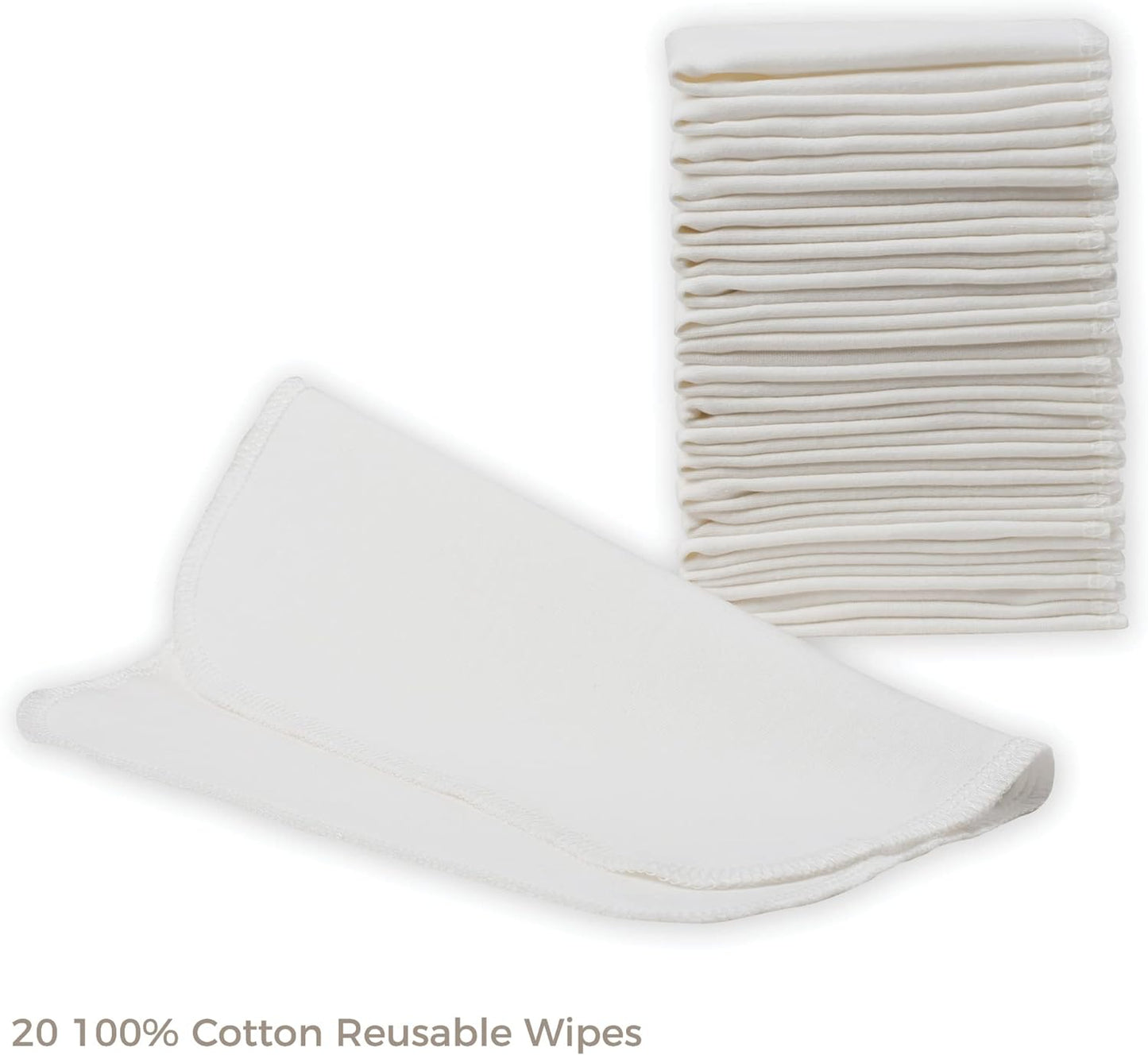 Nora's Nursery Reusable Baby Wipes 100% Cotton Washcloths Soft Absorbent Towel Face Wipes, Newborn Bath Face Towels, 20 Wipes with 1 Waterproof Pod for On-The-Go Moms, Ideal for Sensitive Skin