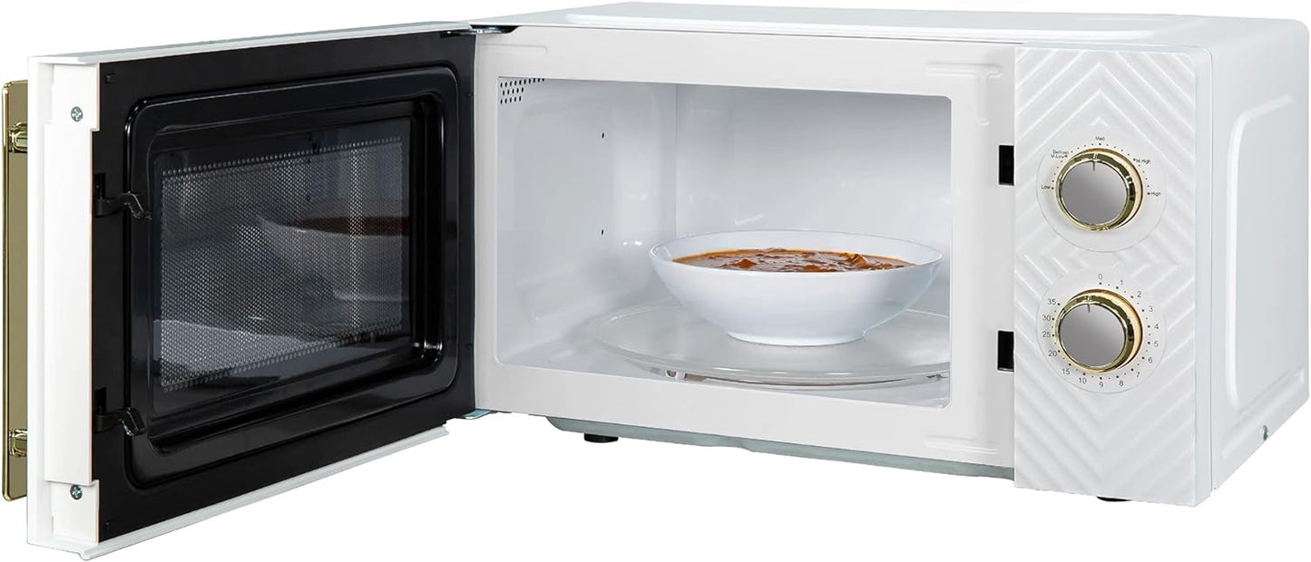 Russell Hobbs 17 Litre 700W White Solo Manual Microwave With Groove Design, 5 Power Levels, Integrated Timer And Defrost Function, Easy Clean RHMM723