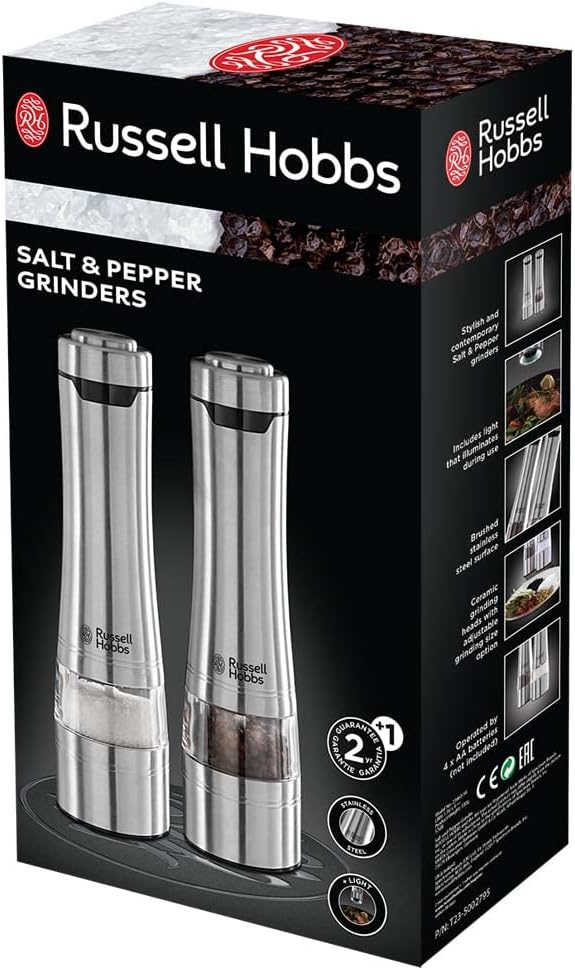 Russell Hobbs Battery Powered Salt and Pepper Grinders 23460-56 - Stainless Steel and Silver