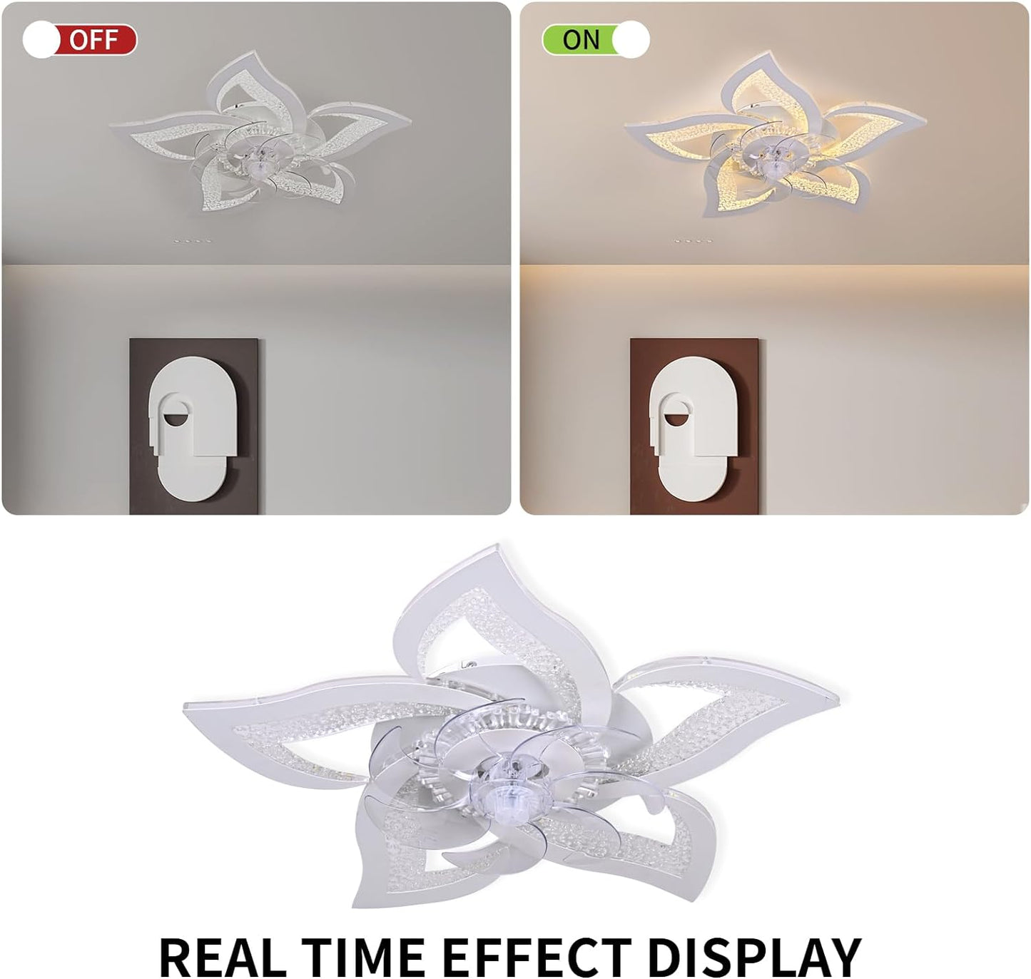 Ganeed Modern Low Profile Ceiling Fan with Lights Dimmable LED Ceiling Fans with Remote Control Flower Shape Ceiling Lamp for Bedroom Living Room Dining Room, 6 Speeds