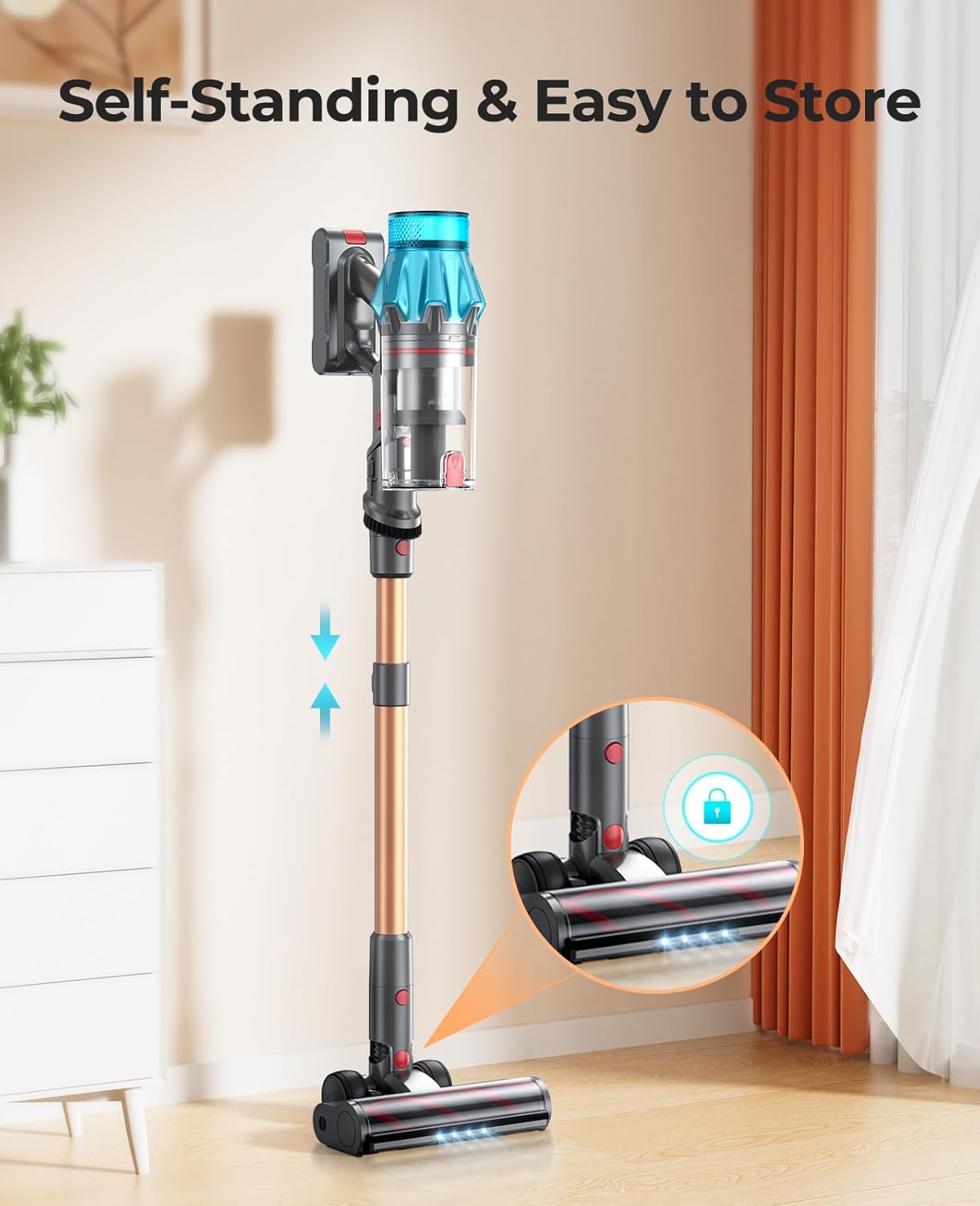 Fieety 550W/45KPa Cordless Vacuum Cleaner, 60Mins Stick Vacuum Cleaner with HD Display,Wall-Mounted Charging Cordless Vacuum,Self-Standing,Vacuum Cleaner for Home Hard Floor/Carpet/Pet Hair