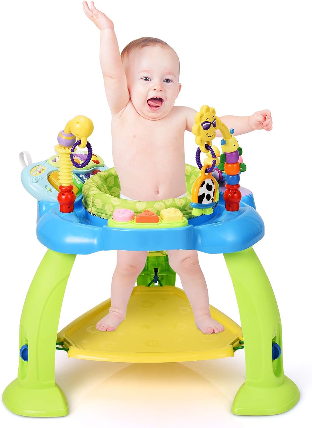 BABY JOY 2-in 1 Infant Activity Center, Baby Jumper w/360-Degree Rotating Seat, 3 Adjustable Height, Lights, Music, Piano, Toys, Sit-to-Stand Interactive Station for 6-36 Months