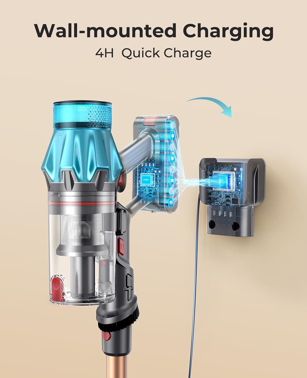 Fieety 550W/45KPa Cordless Vacuum Cleaner, 60Mins Stick Vacuum Cleaner with HD Display,Wall-Mounted Charging Cordless Vacuum,Self-Standing,Vacuum Cleaner for Home Hard Floor/Carpet/Pet Hair