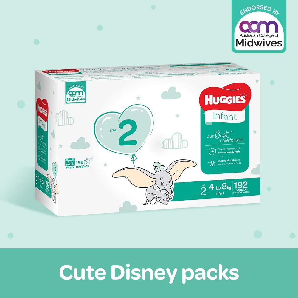 Huggies Infant Nappies Size 2 (4-8kg) 1 Month Supply 192 PIECES
