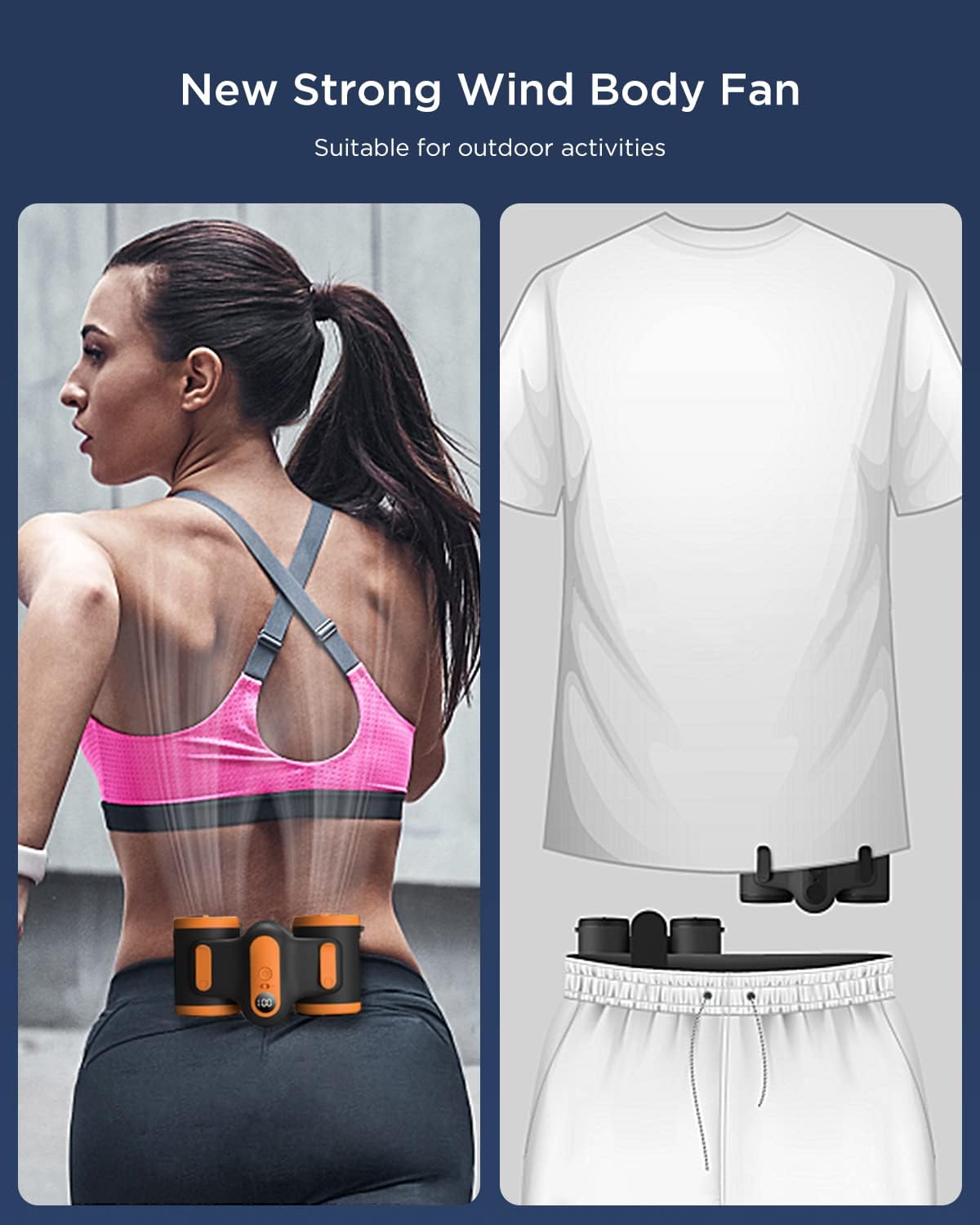 ICEBIRDS Portable Waist Clip Fan New Personal Belt & Outdoor Body Fan, 10000mAh Rechargeable Battery Powered Hanging Neck Fan, Super Strong Airflow, 3 Speed