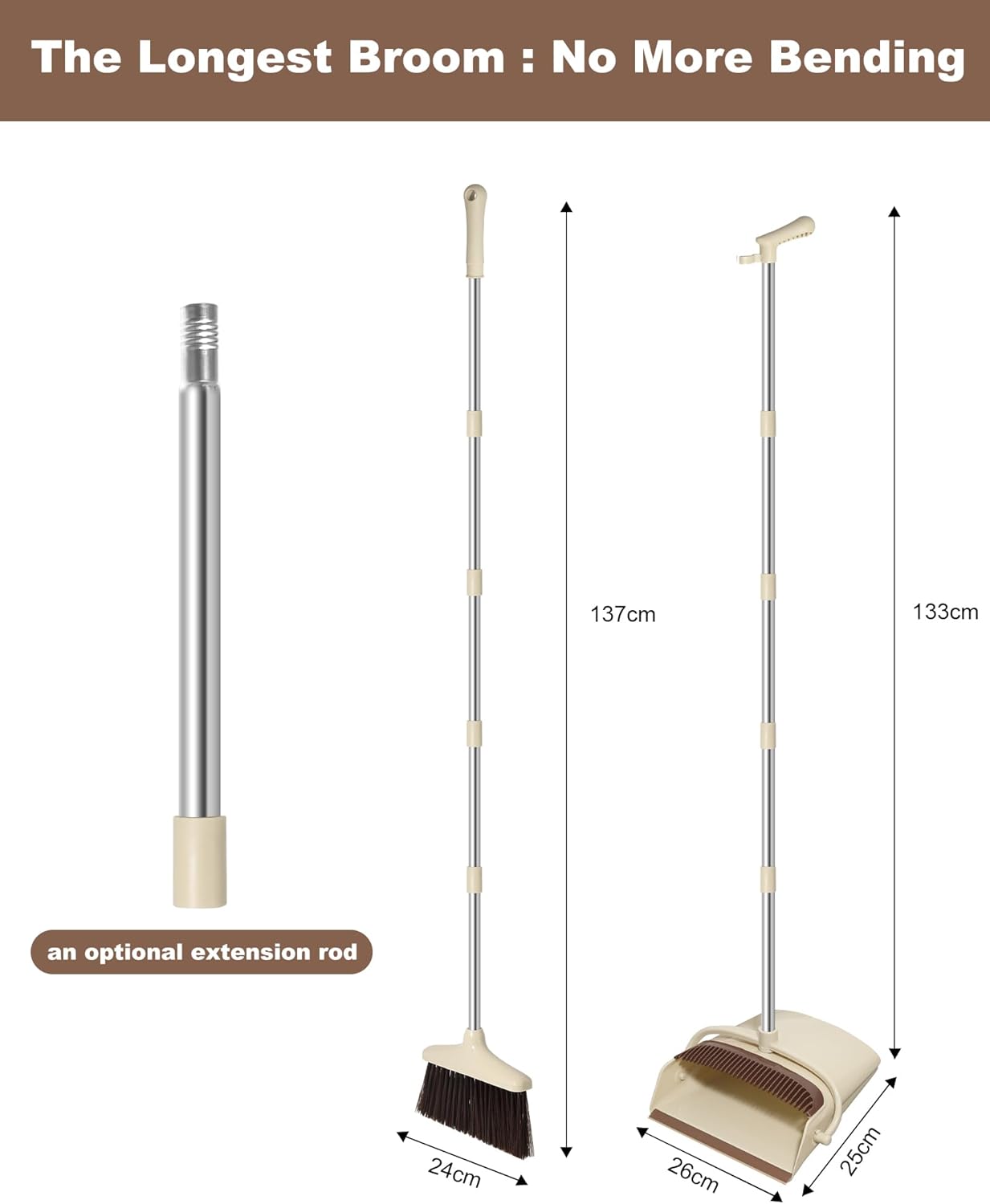 AVITONG Extendable 137CM Indoor Broom and Dustpan Set