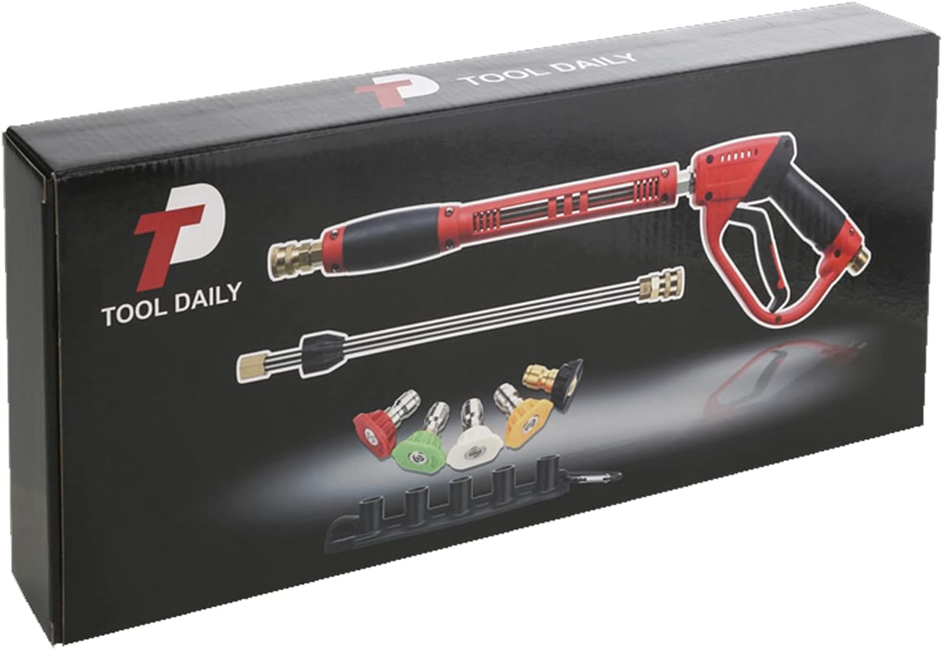 Tool Daily Deluxe High Pressure Washer Gun, with Wand Extension, 5 Nozzle Tips, M22 Fitting, 40 Inch, 5000 PSI