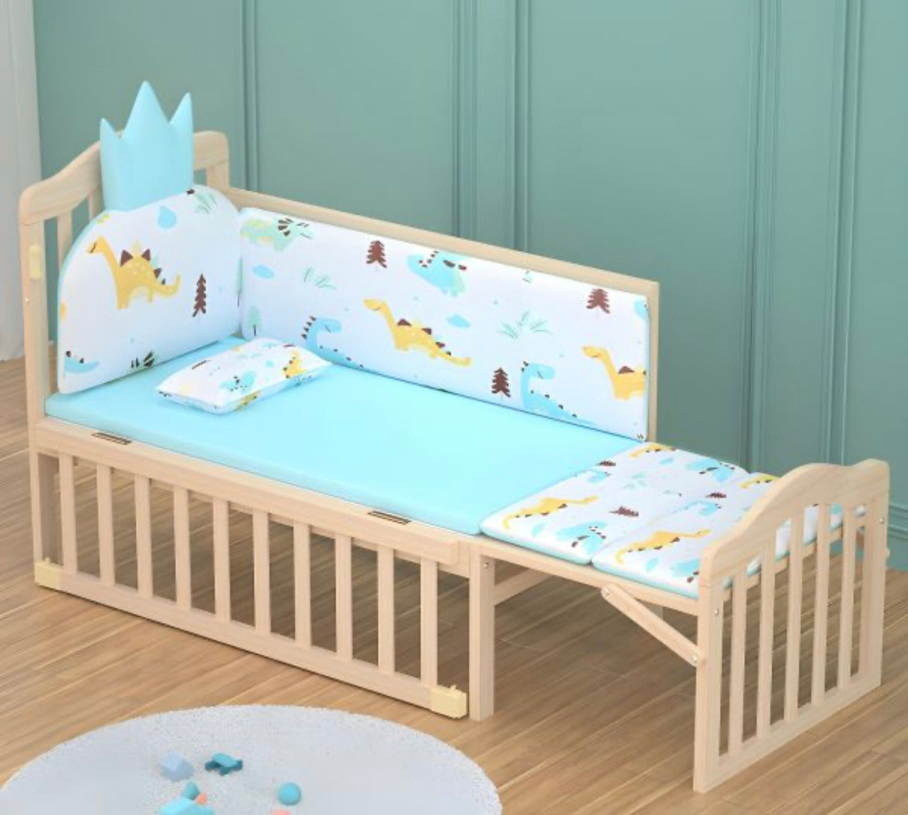 Solid Wood Contemporary Nursery Bed Washed
Natural with Guardrail - Crib & 5-Piece Set 96 × 56 X76cm