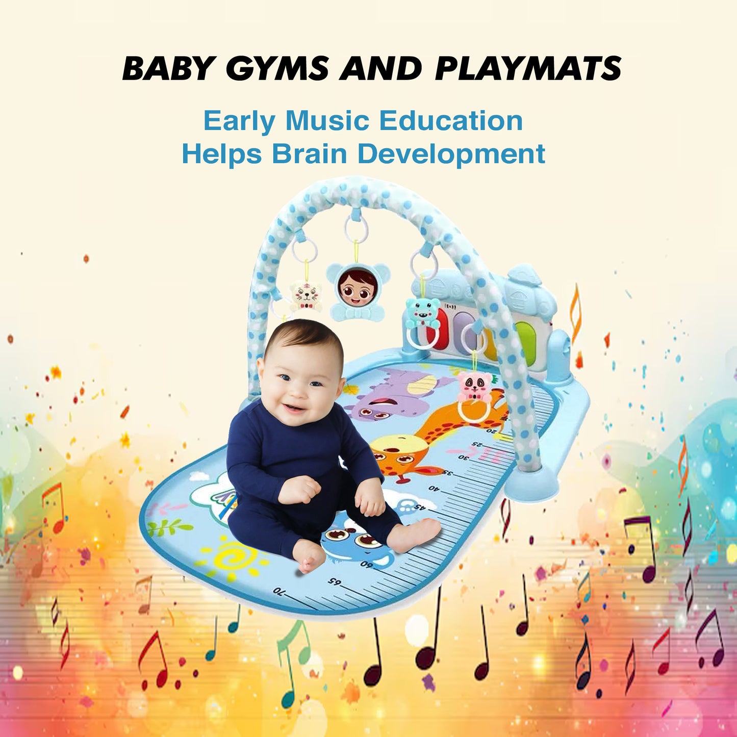 Playmat Deluxe Kick & Play Piano Gym, Green Musical Learning Toy with 2 Rattle Maracas for Developmental Play Newborns 0+ Months
