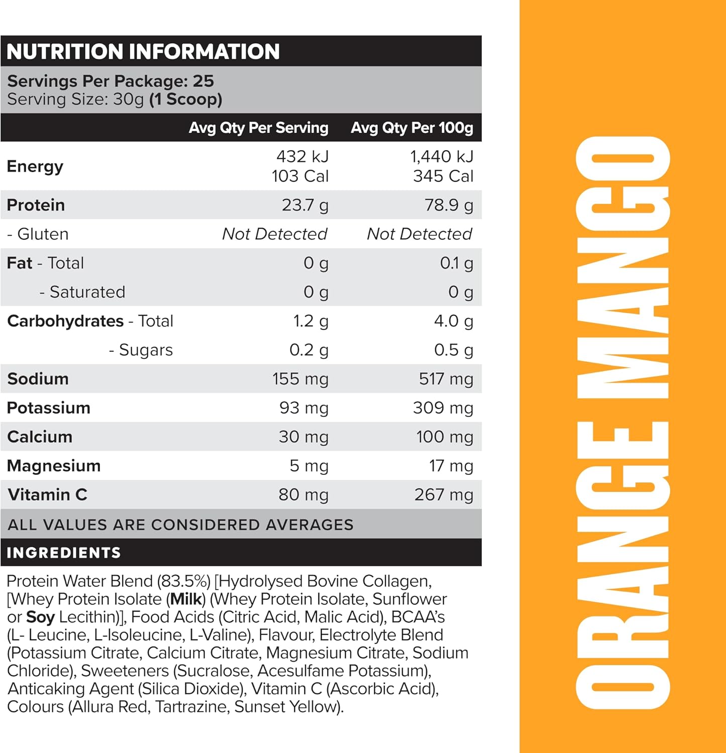 Muscle Nation Orange Mango Protein Water 750g (25 Serves)