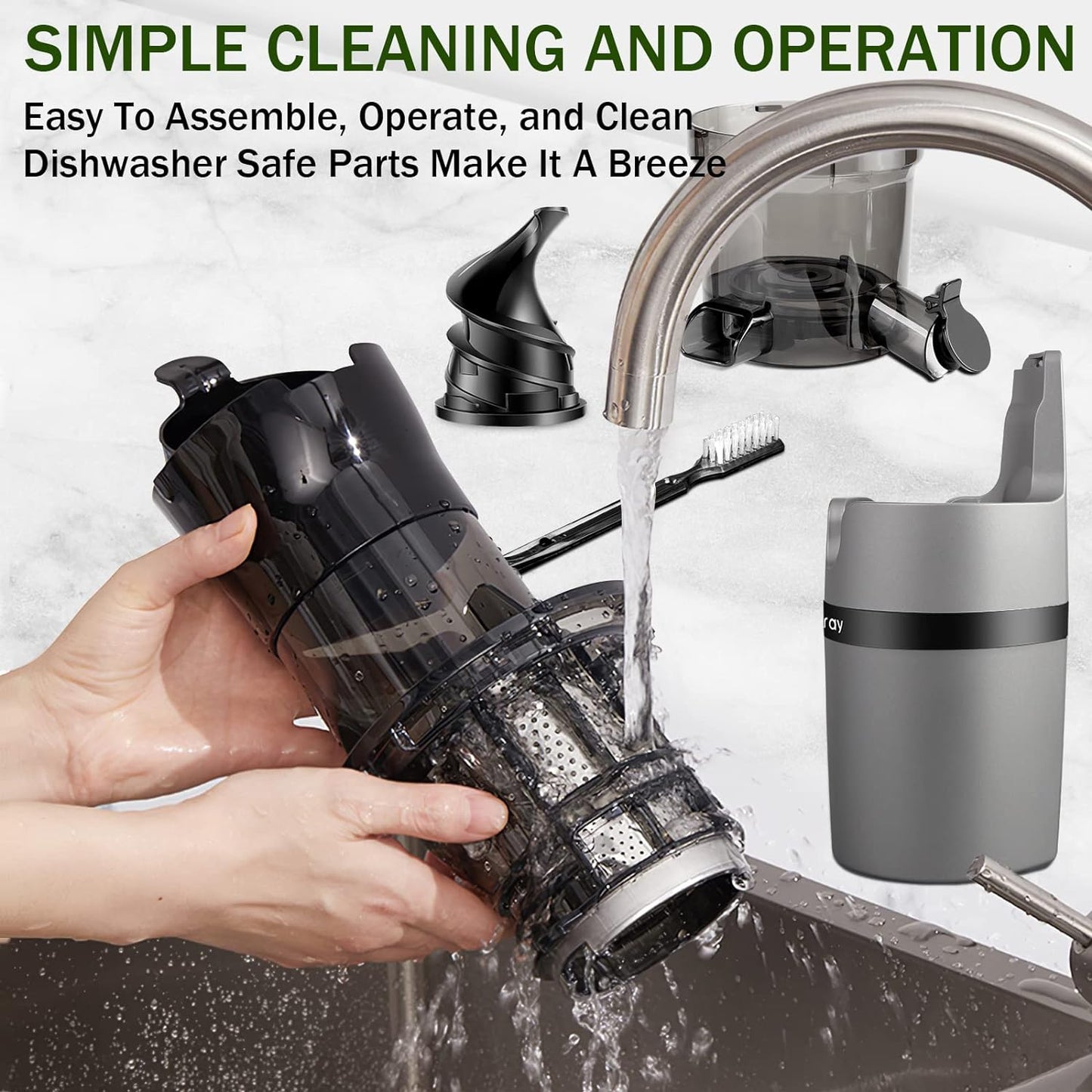 Masticating Juicer Machine for Whole Fruits and Vegetables, Cold Press Slow Juicer with Wide Mouth 80mm Feeding Chute, Reverse Function Quiet Motor Fresh