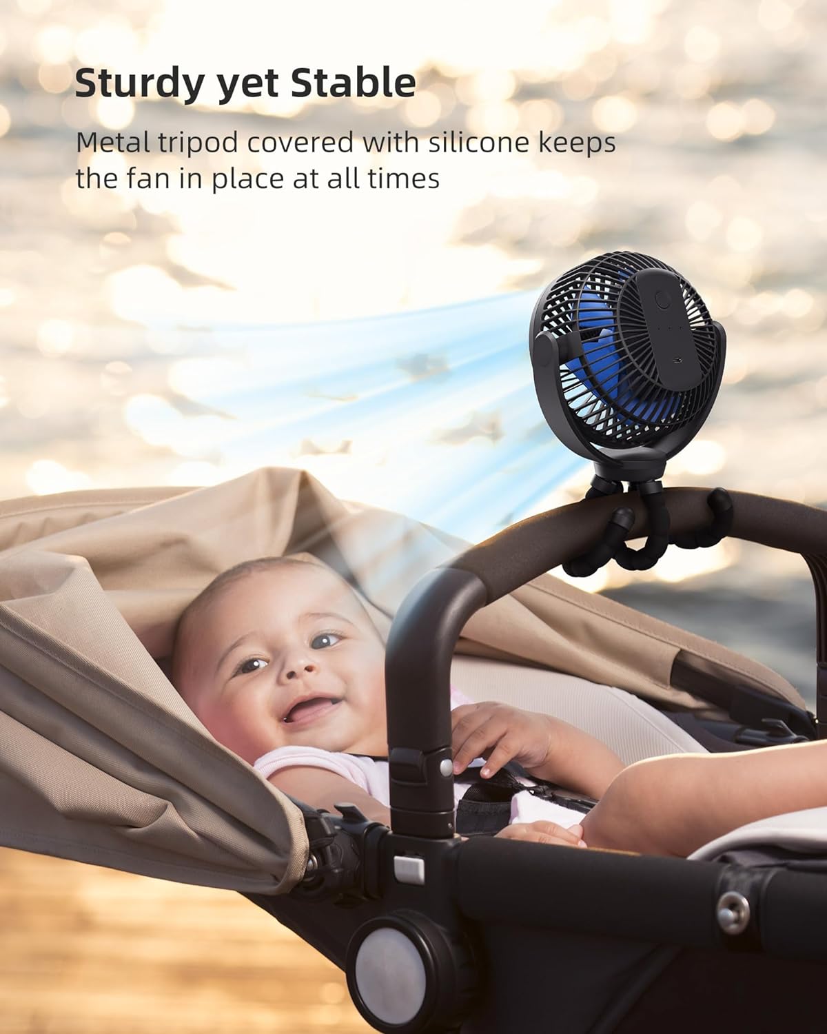 Stroller fan 5000mAh Rechargeable Battery Powered Clip Fan with Flexible Tripod, Super Quiet, 3 Speed, 360° Rotatable, Portable Handheld USB Clip on Fan for Room Cart Stroller Bike etc