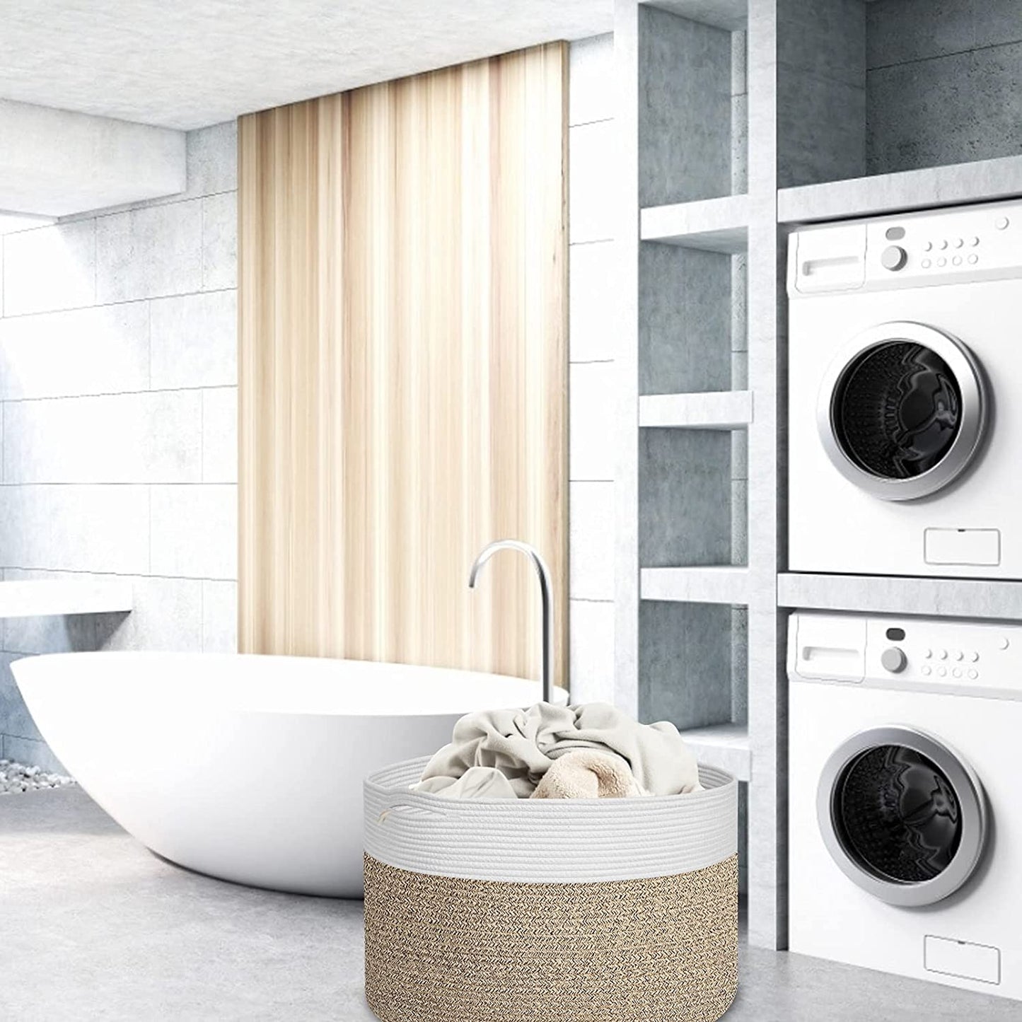 Extra Large 100% Cotton Rope Laundry Basket 21.7" × 21.7" × 13.8"