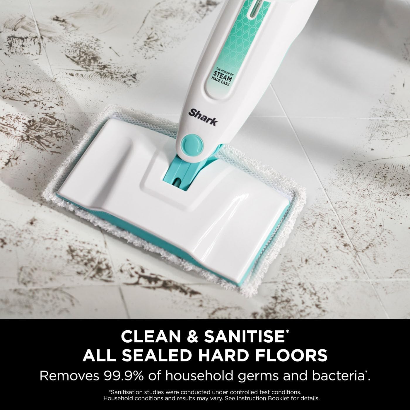 Shark Steam Mop, Lightweight Steam Mop for Hard Floors with 2 Machine Washable Cleaning Pads & Fill Flask, 375ml Capacity, 5.5m Power Cord, 30 Second Heat-Up, White & Green S1000UK