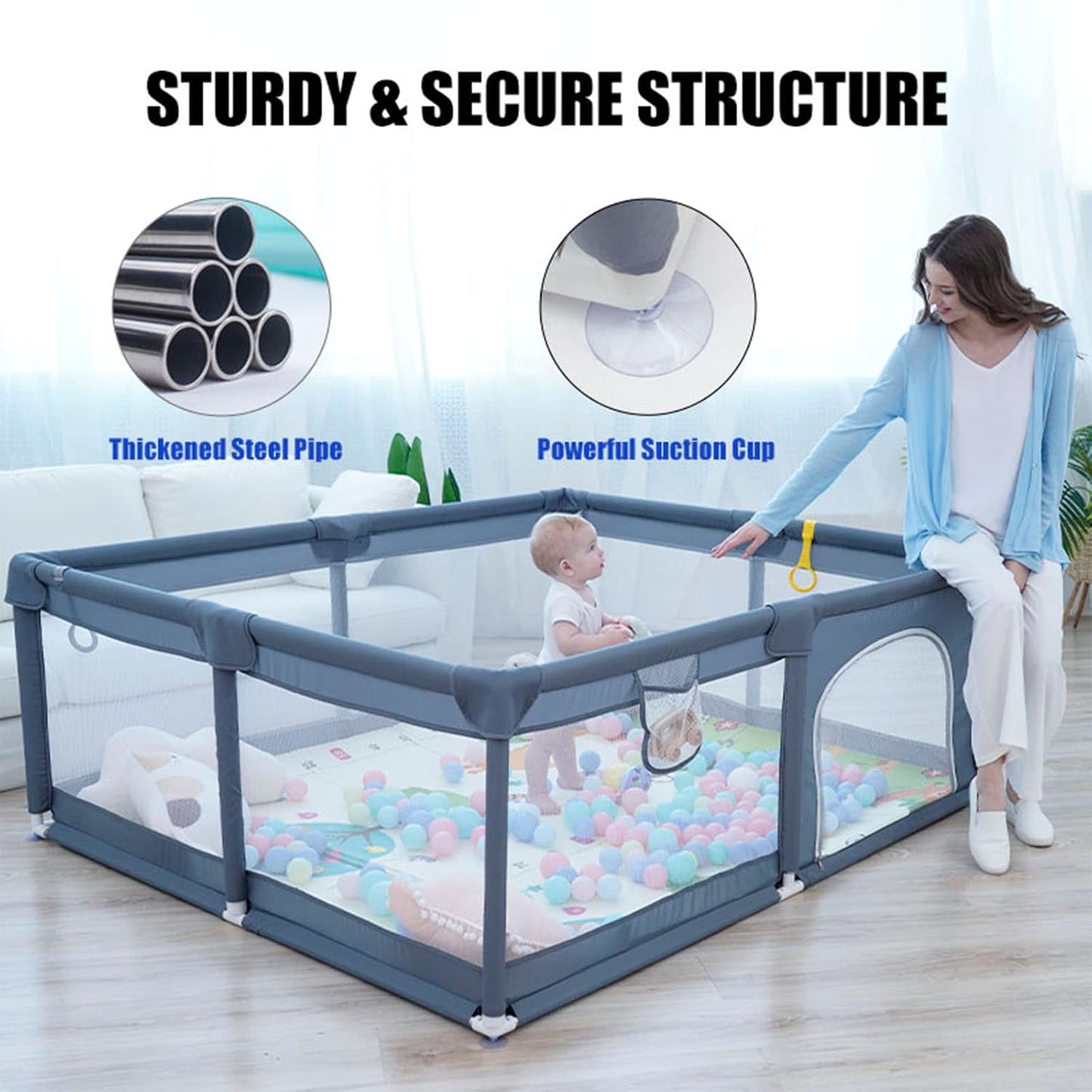 Baby Playpen, 150 x 180 x 68cm Large Playpen for Baby and Toddlers