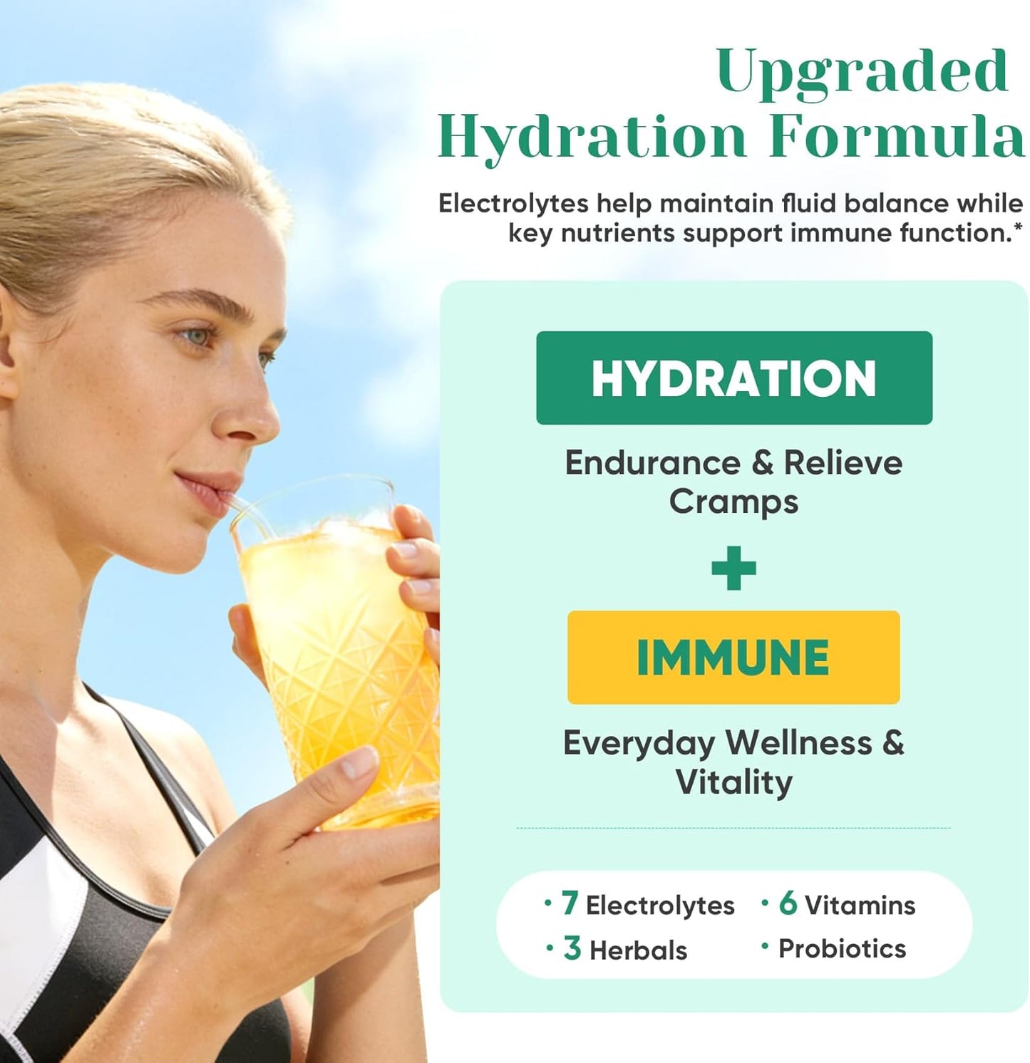 Venture Pal 2-in-1 Hydration + Immune Electrolytes Powder Packets with 7 Electrolytes & 6 Vitamins, Keto Friendly, 16 Sticks